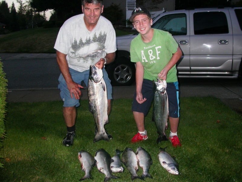 2 coho and 6 pinks caught at the shipwreck.  Fished 3 rods, one 30', one 62' (caught 5 of the pinks), and one 85' (one coho).  Shipwreck, Saturday 8/31/13