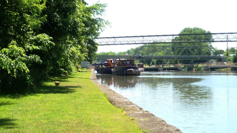 22.) Tug and barge exiting lock 28A