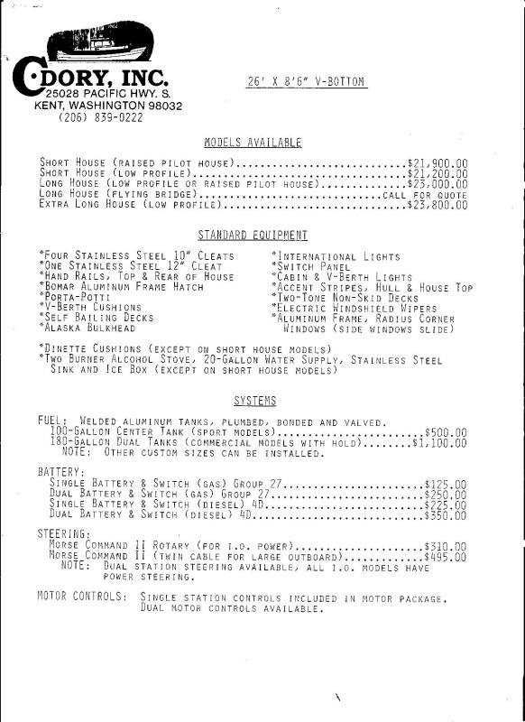 26ft V-Bottom spec sheet and price list