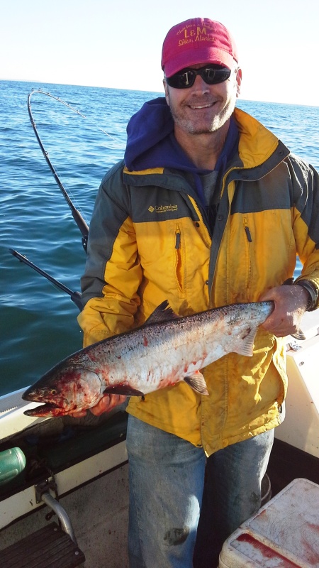 28" blackmouth caught on kingfisher 4" spoon, ~ 160' of wire, ~ 140' deep.

January 2, 2016