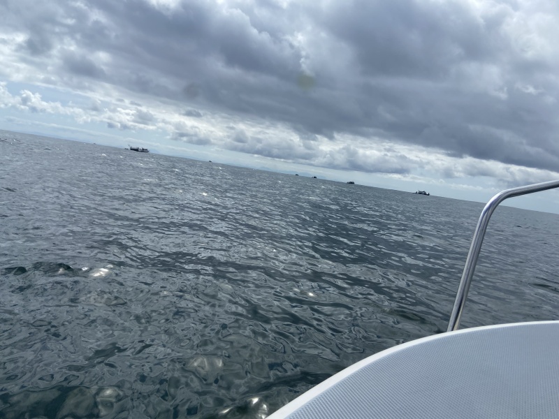 30 miles out. Swells and Wind Waves. Trip back was a rough crossing with a 10mph side wind all the way back to Ilwaco. C-Handler was up to the task. What a well engineered and designed boat. Was glad to make it back even though no Halibut.