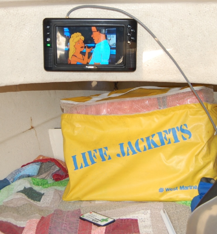 9" Screen is big enough for the V-Berth Location and Color is sharp.
Purchased at Office Max..12 or 110 with recharageable battery.
