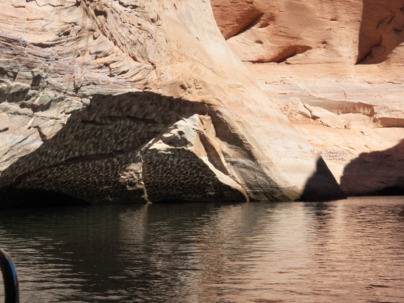A little breeze makes a "snake-skin" reflection on an overhang.  I should have made a video here.