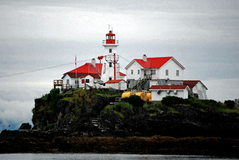 A photo Dee took between Prince Rupert and Ketchikan, Green Island Light house, British Columbia in watercolor