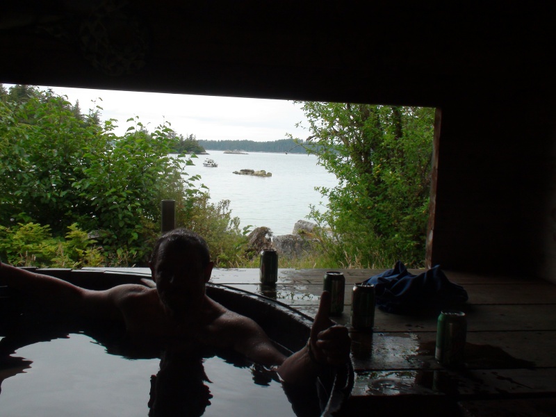 A well earned soak in Goddard Hot Springs on the same day we rounded Cape Ommaney and came up the west side of Baranof Island.  Hunkydory anchored in the bay