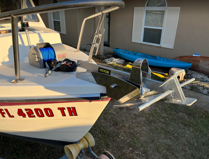 Added an anchor winch and self launching bow roller to make solo anchoring easier.