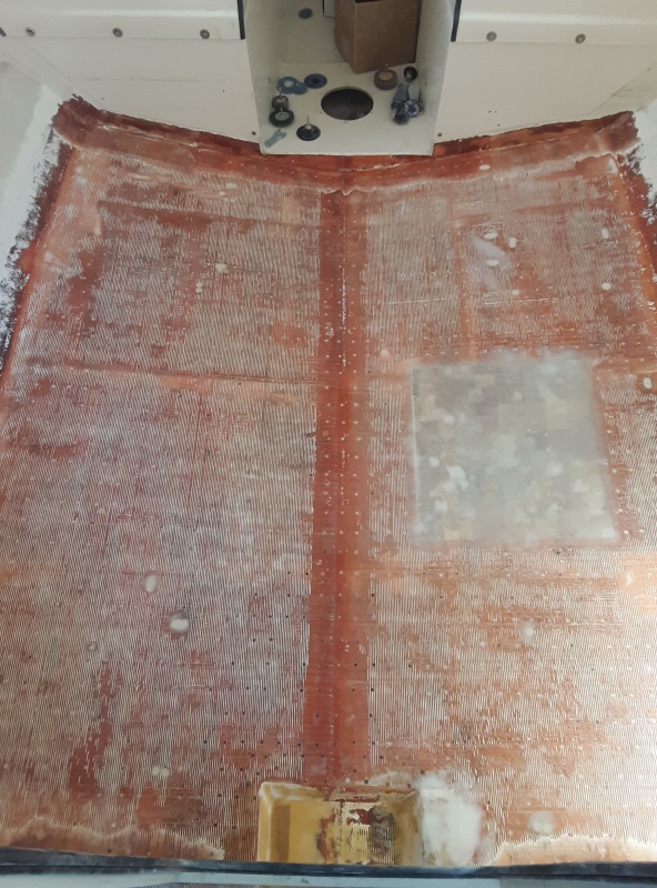 all voids and low areas filled, wiped with acetone