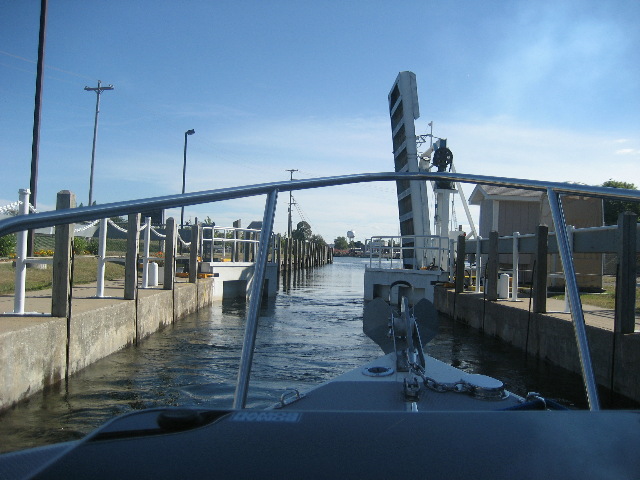 Approaching lock on Cheboygan River at Cheboygan, MI