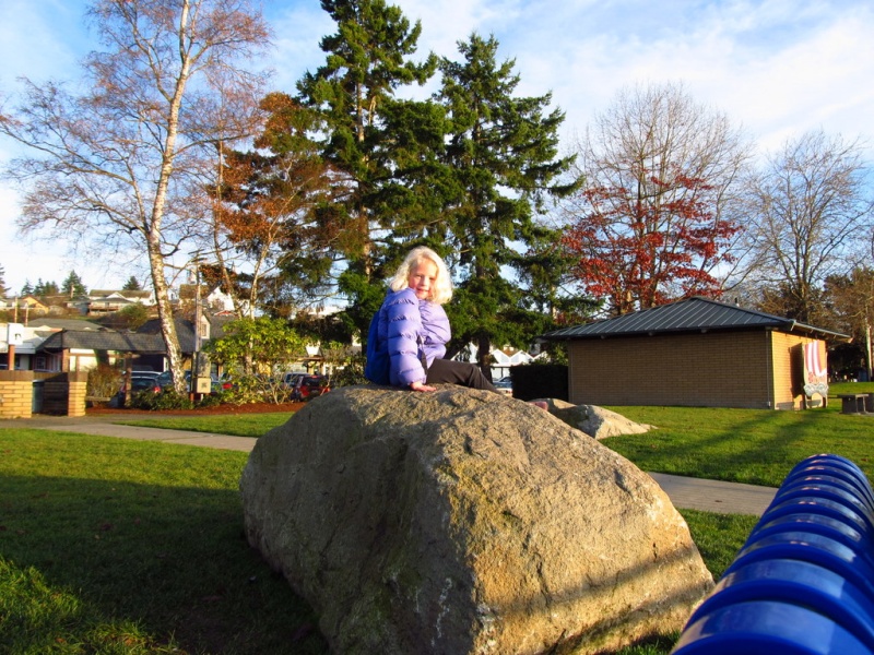 Aven loves the rocks at Pousbo's waterfront park