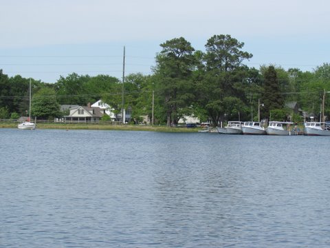 Backside of St. Michaels by way of the San Domingo Creek anchored here took dinks to the town dink dock located to the left of the work boats, beautiful here.