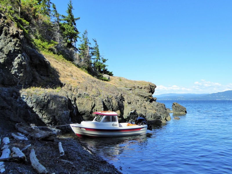 Beached on one of the many tiny coves on Lummi, Sunday evening June 14, waiting for the winds to die down before crossing Bellingham Bay.