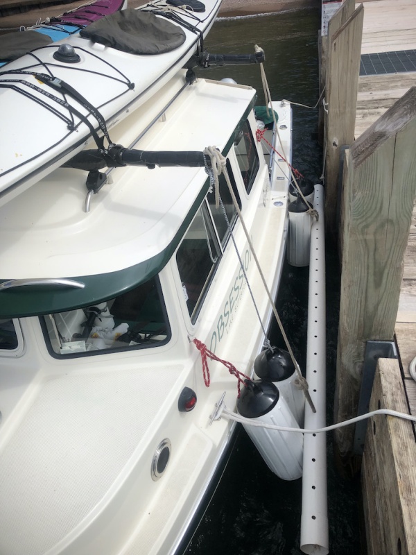 Beside Michigan Island Dock in 2-3 ft seas, winds into port side