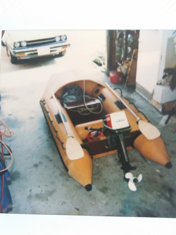 Boat #1  (1989-1991): 1980 RIS 9 with a 1976 Johnson 15hp (with 9.9 decals to make it "legal").