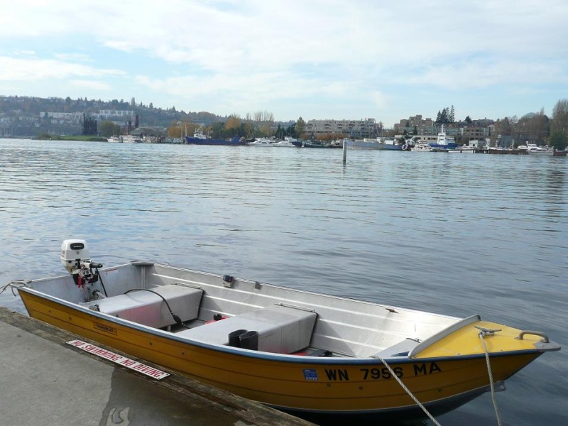 Boat #10 (2008-2009): 1989 Duroboat 14' on Lake Union, here running the 6hp Johnson 4stroke kicker from my Arima.