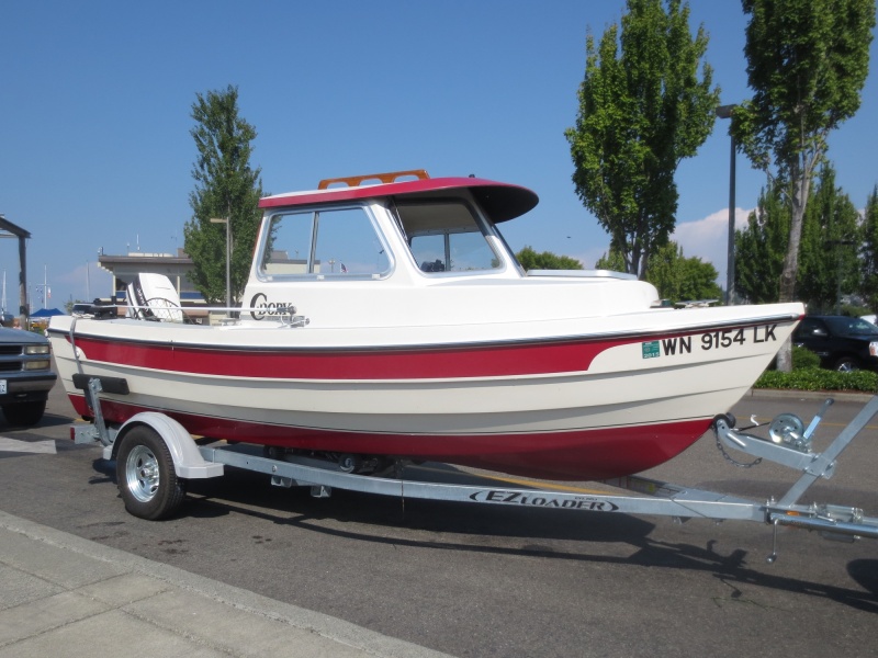 Boat #14 (2013-2017): 1990 Angler 16 with original Johnson 40 at the Edmonds launch after a day of crabbing.