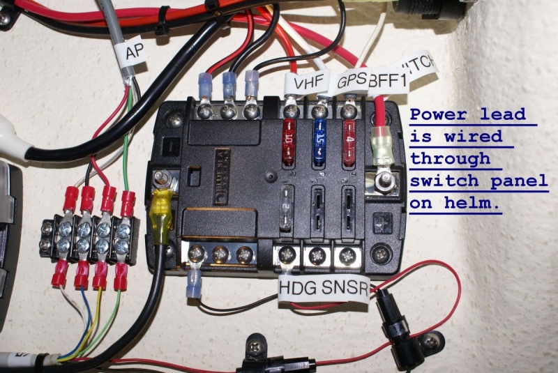 Boat Mods - New Hdng Sensor & Sounder Wiring:  Separate fuse block that is for nothing but electronics and is wired through a switch on the helm panel.