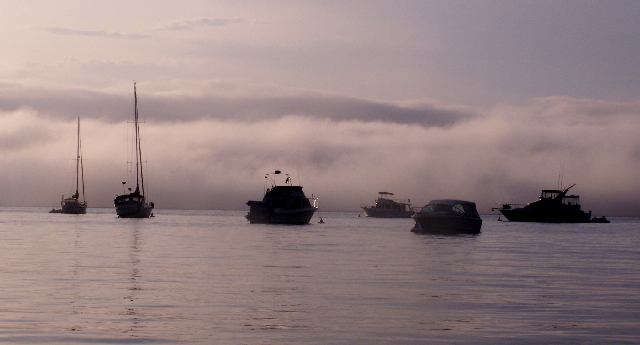 Boats in Eagle Harbor Against Fog Bank 7-12-09