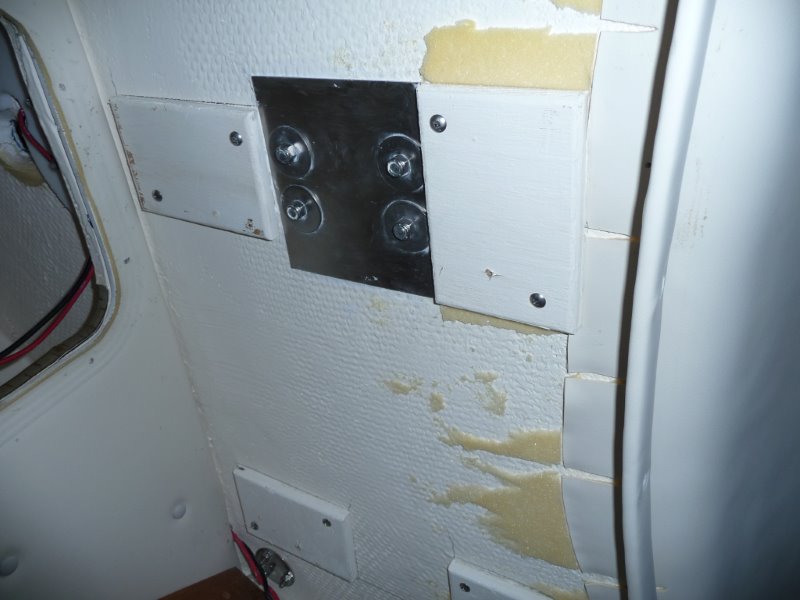 Bow Cleat backing plate
NOTE: The white square patches are backing for the insulating foam liner that is throught the inside of our 2009 23 Venture.