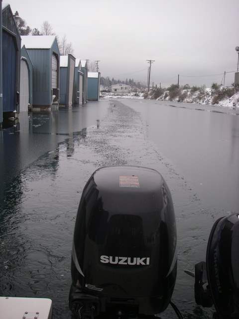 Broke ice out to mouth of bay