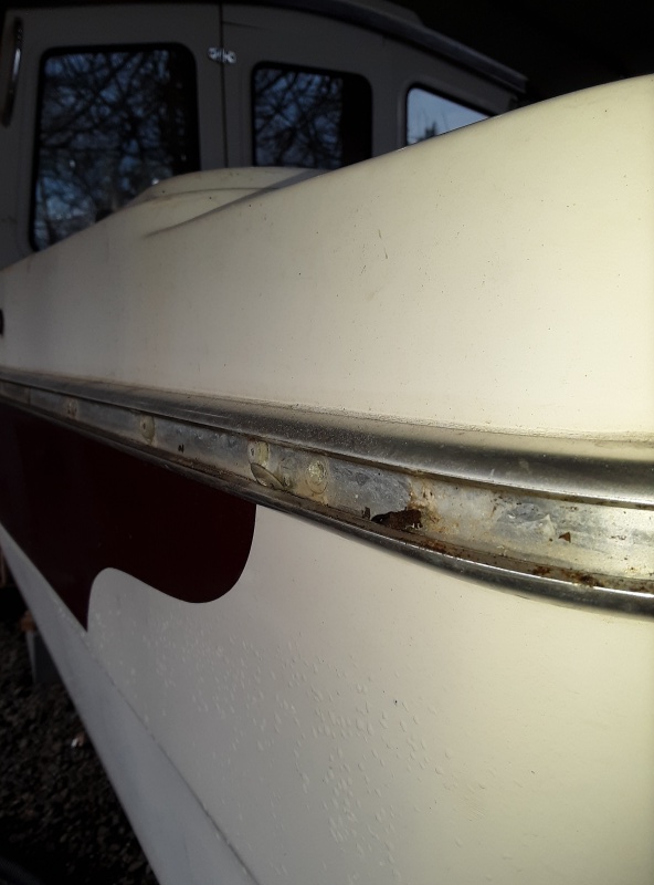 broken and corroded rivets, the rail holds water