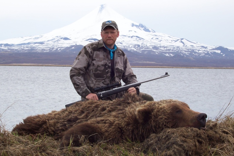 Brother Peter and the Volcano in background. 375 H&H rifle