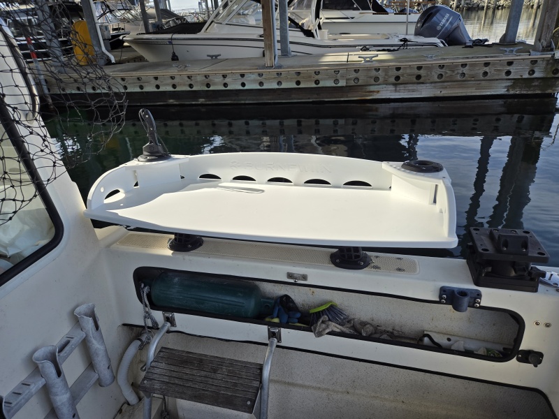 Burnewiin table can be mounted on the side (which allows the motor to be in the full upright position) or the motorwell in the back