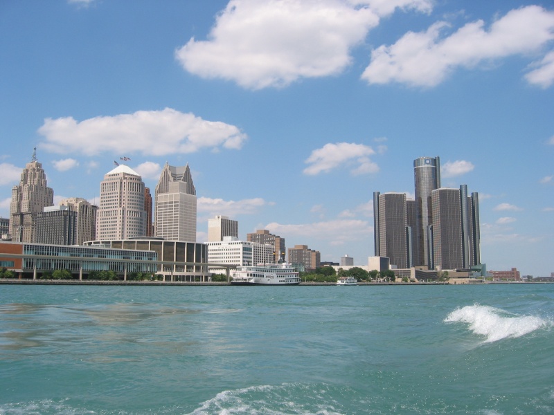 (C-batical) Skyline of Detroit, MI.  General Motors World Headquarters is on the right.