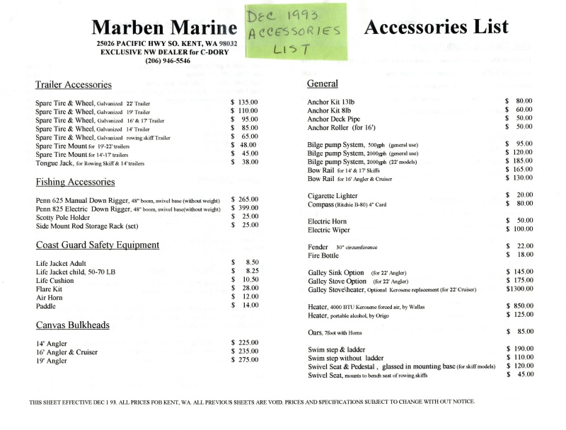 C-Dory Brochure 
Dec 1993 Pg 1
Accessories List