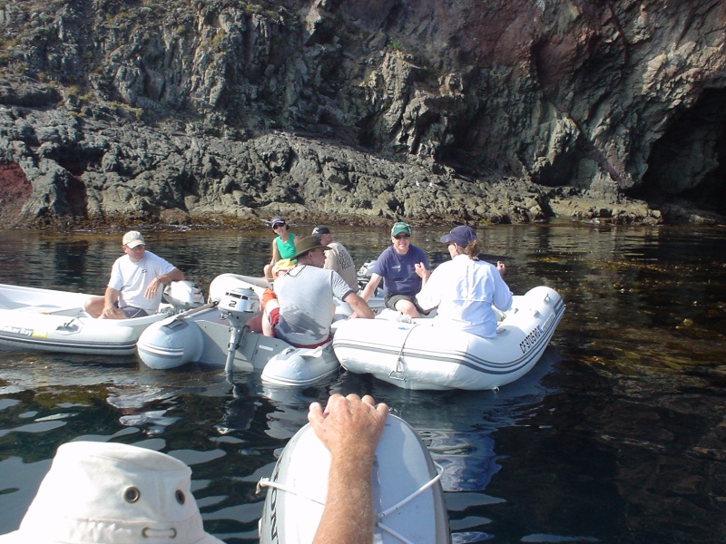 C-Dory dingey tour of the Isthmus... waiting outside "The Cave" to see if Boris emerges!
