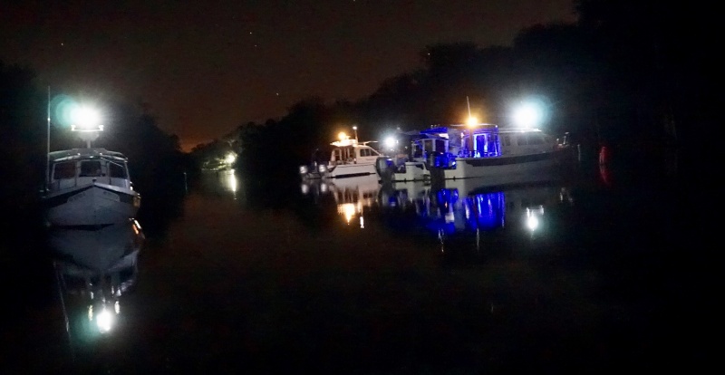 C Dorys at anchor lights on.