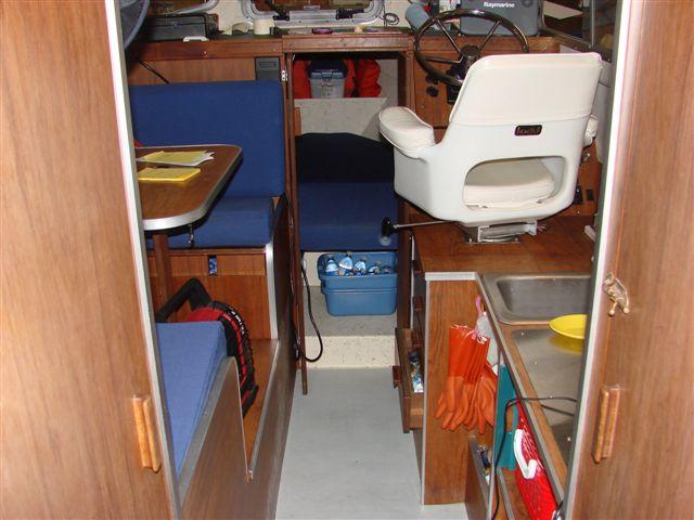 Cabin Interior -door on left is head, door on right is hanging locker.