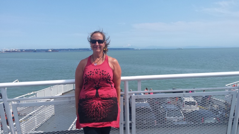 Caryn on ferry-going home