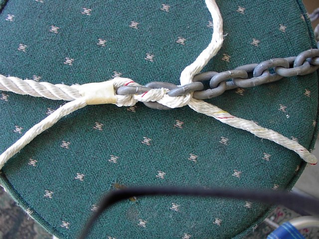 Chain/Rope Splice: Two strands weave down the chain, one back up the rope.