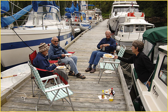 Chatterbox Falls -  Bill/El, George/Penny +Casey. Folks on bigger boats were saying: why aren't WE on the dock having breakfast??