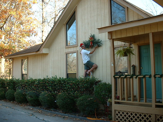 Christmas decorations going up. This first Christmas in Alabama is tough! The adverse weather conditions we have to work in to hang lights and stuff...  :-)