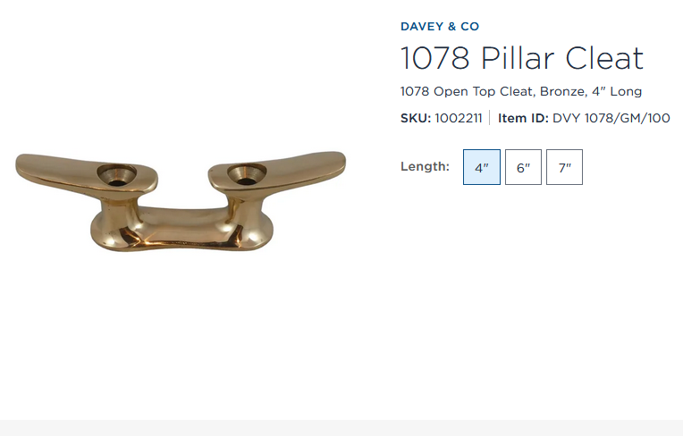 Combo Chock-Cleat #2  "Open Top Cleat" Found this one at Fisheries Supply - SKU: 1002211 Item ID: DVY 1078/GM/100