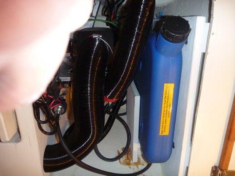 COMBUSTION EXHAUST IN STAINLESS STEEL COVERED WITH WHITE SHEATH SAFETY WIRED AT EACH END, THEN PUT INSIDE 2'' DUCT FROM HEATER TO THRU HULL. THE HEATED AIR DUCT WAS CONVERTED FROM 2" TO 3" BY CHANGING THE END CAP ON THE HEATER,WILL ADD Y SO I CAN GET A DUCT UP TO THE WINDSHIELD AND OR TO THE BERTH AREA