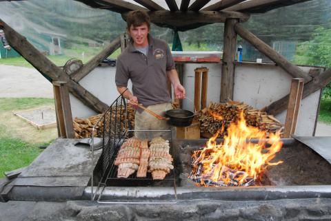 Cooking King salmon with traditional Native-American alder coals