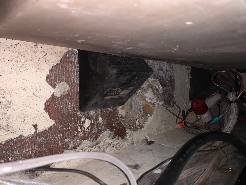 Core rot due to improper bedding of bilge pump screws by previous owner.