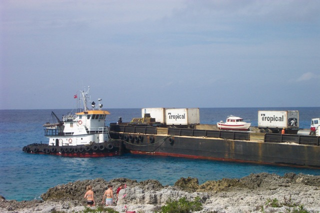 Craig got to drive the truck onto the barge and drive her off.  Here she is, waiting patiently for Craig to pull the truck round.