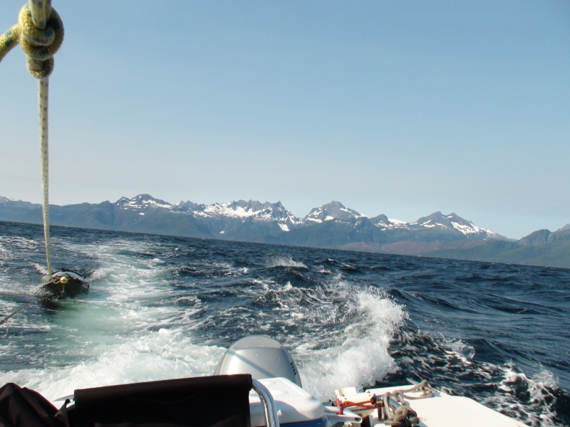 Crossing Chatham Straight near Pt Gardner headed to Fredrick Sound & Admiralty Island.  Look close & you will see the Red Bluffs indicating the entrance to Red Bluff Bay