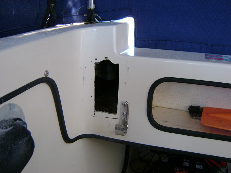 Cut out for relay and switch.  I hate cutting on my boat!