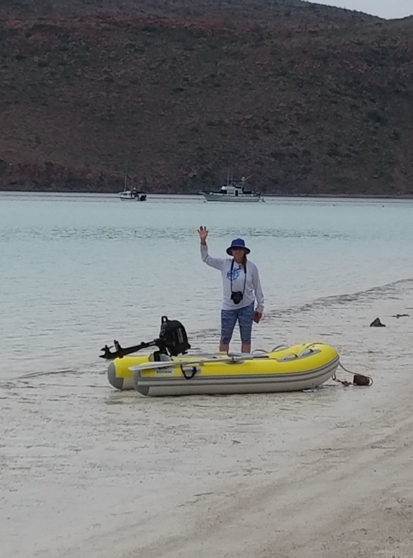 Dana on the beach at Calita Partida cove. Sierra is in the background by far the smallest of the dozen boats in the anchorage, Dana was totally loving the looks and Portuguese bridge style of the big twin 800hp diesel Fleming 65 anchored outside of us! (Sorry no photo). The cheap Taiwan trawlers with the loud generators going all day drove us crazy. We are so used to the silence of our solar system.