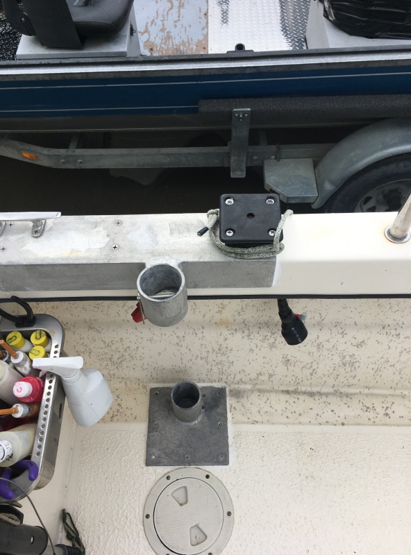 Davit mount #2, screw down port is for through bolt access.