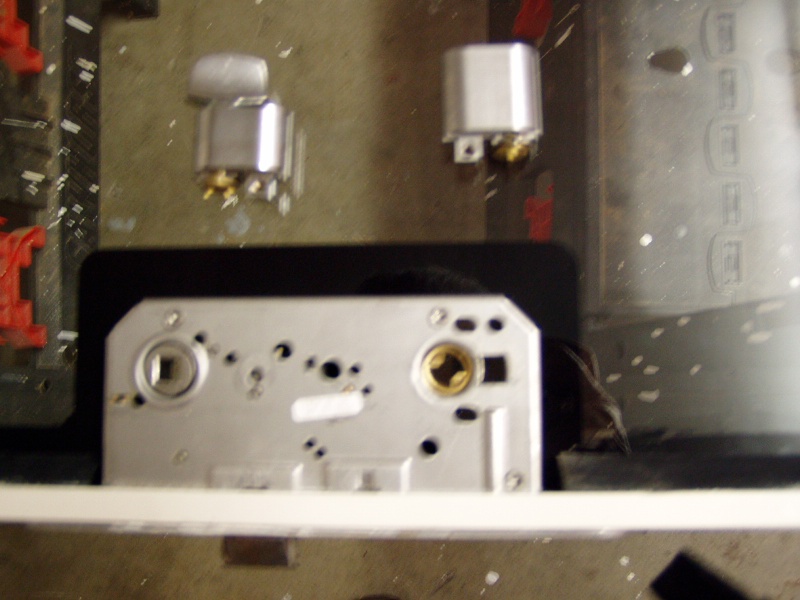 dead bolt removed from lock.  This must be done to get the glass into the door frame.