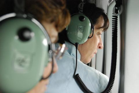 Dee on float plane flight to Taku Lodge for dinner