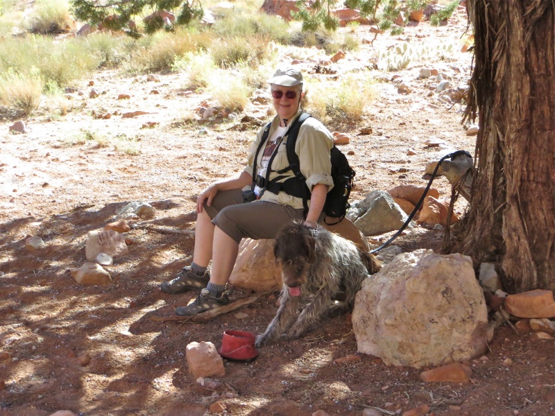 Diana and Salty Dog of the Desert hiking up Cha Canyon