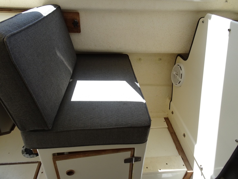 Dinette forward seat, in position so that navigator may sit facing forward.