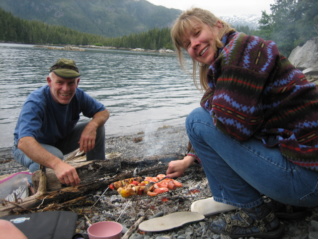 Duane & Roz grilling shrimp