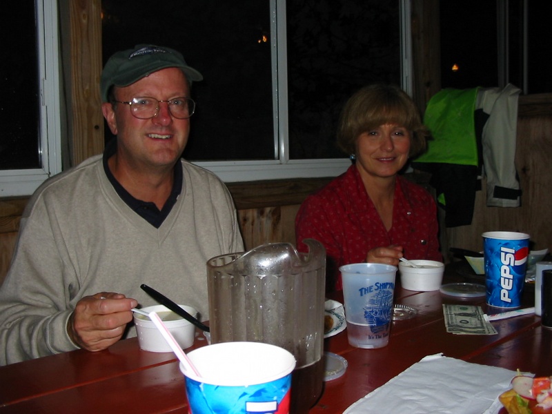 Dun and Becky enjoy lobster rolls and clams